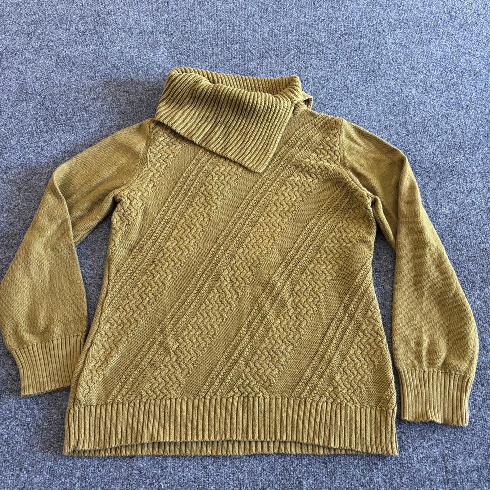 Coldwater Creek Olive Green Cable Knit Cowl Neck Sweater Womens Medium 10-12